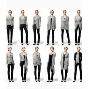 DKNY Cozy Multi Way Wrap Cardigan Womens Small Black Silk Cashmere Travel Luxury
